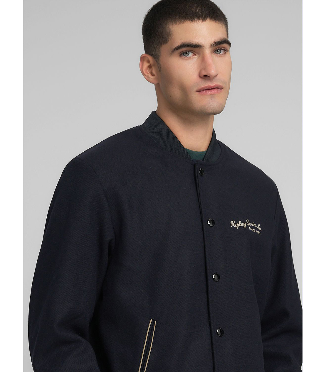 ウールブレンド バーシティ ボンバージャケット 詳細画像 ダークブルー 7